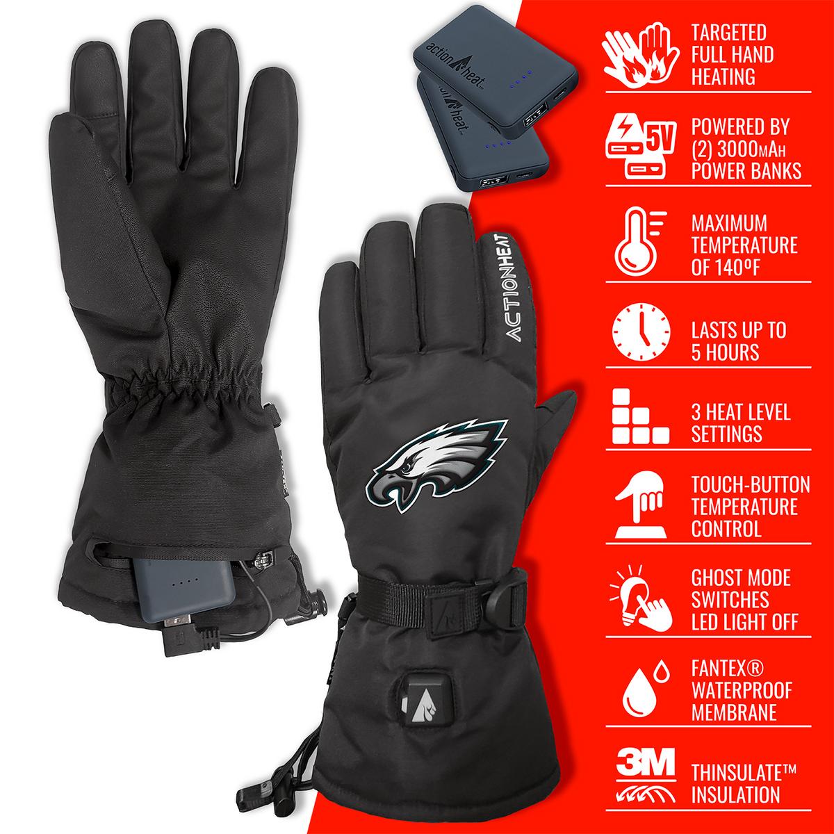 ActionHeat Philadelphia Eagles 5V Battery Heated Gloves - Full Set