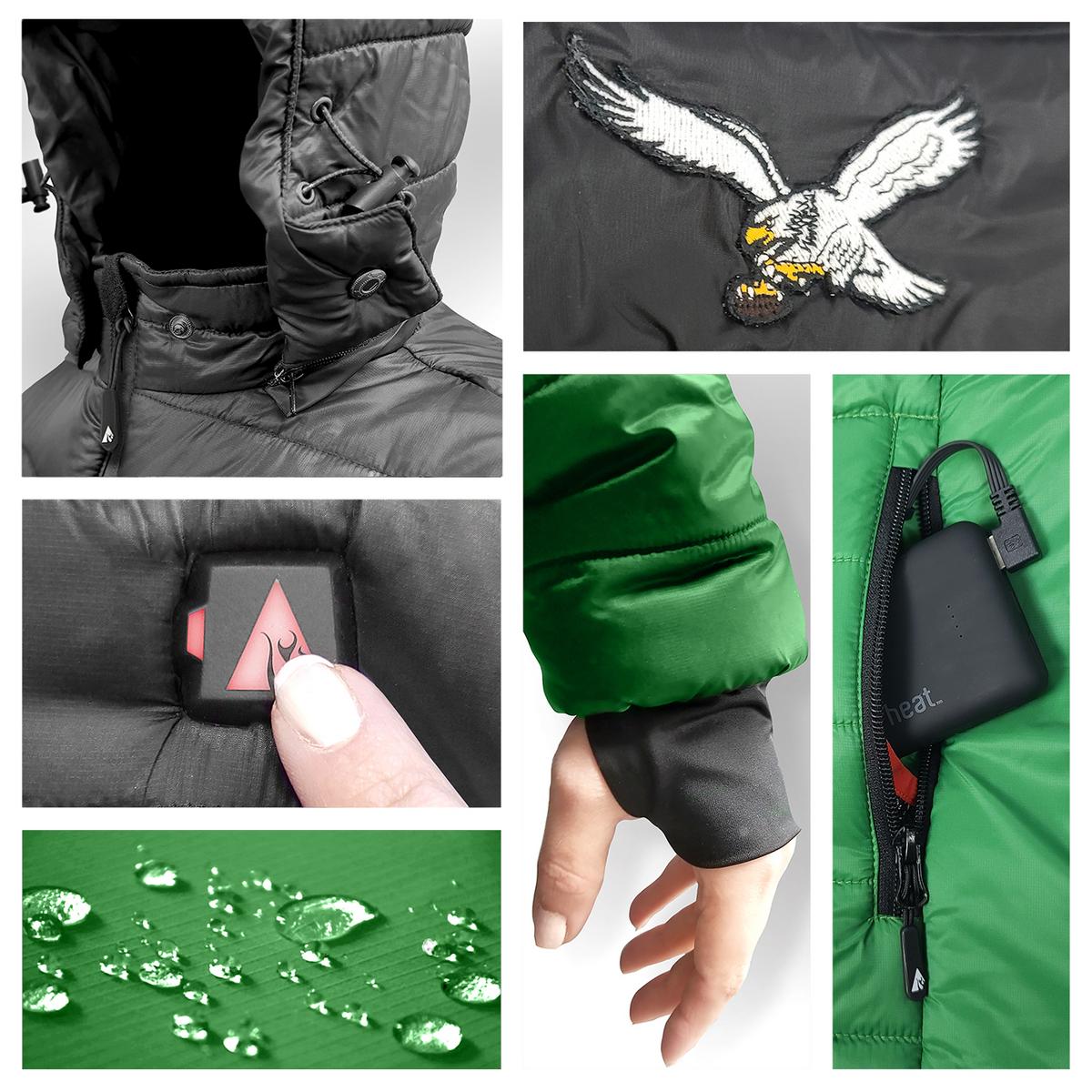 ActionHeat Philadelphia Eagles 5V Women's Colorblock Puffer Battery Heated Jacket - Battery