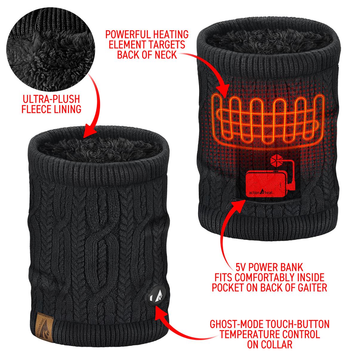 ActionHeat 5V Battery Heated Cable Knit Hat & Gaiter Bundle - Right