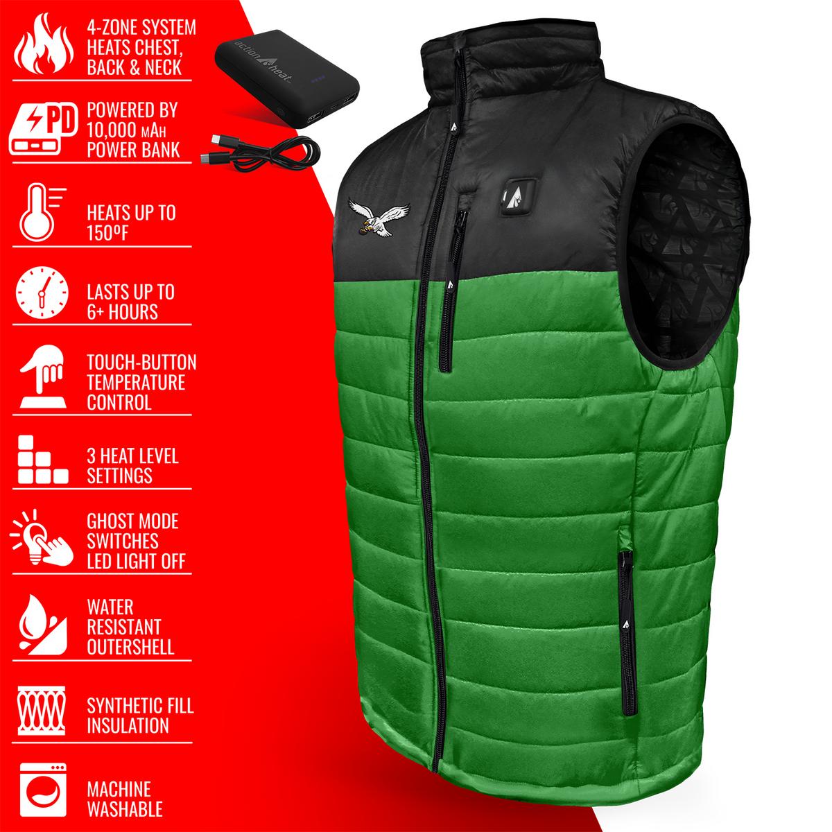 ActionHeat Philadelphia Eagles 5V Men's Colorblock Puffer Battery Heated Vest - Info