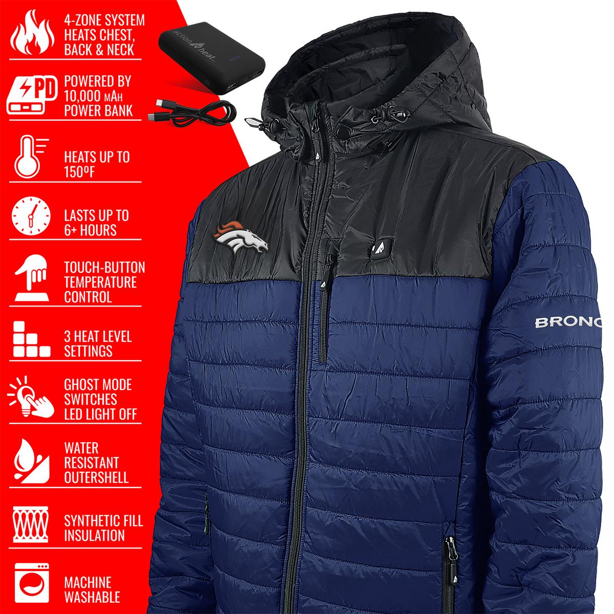 ActionHeat Denver Broncos 5V Men's Colorblock Puffer Battery Heated Jacket - Full Set