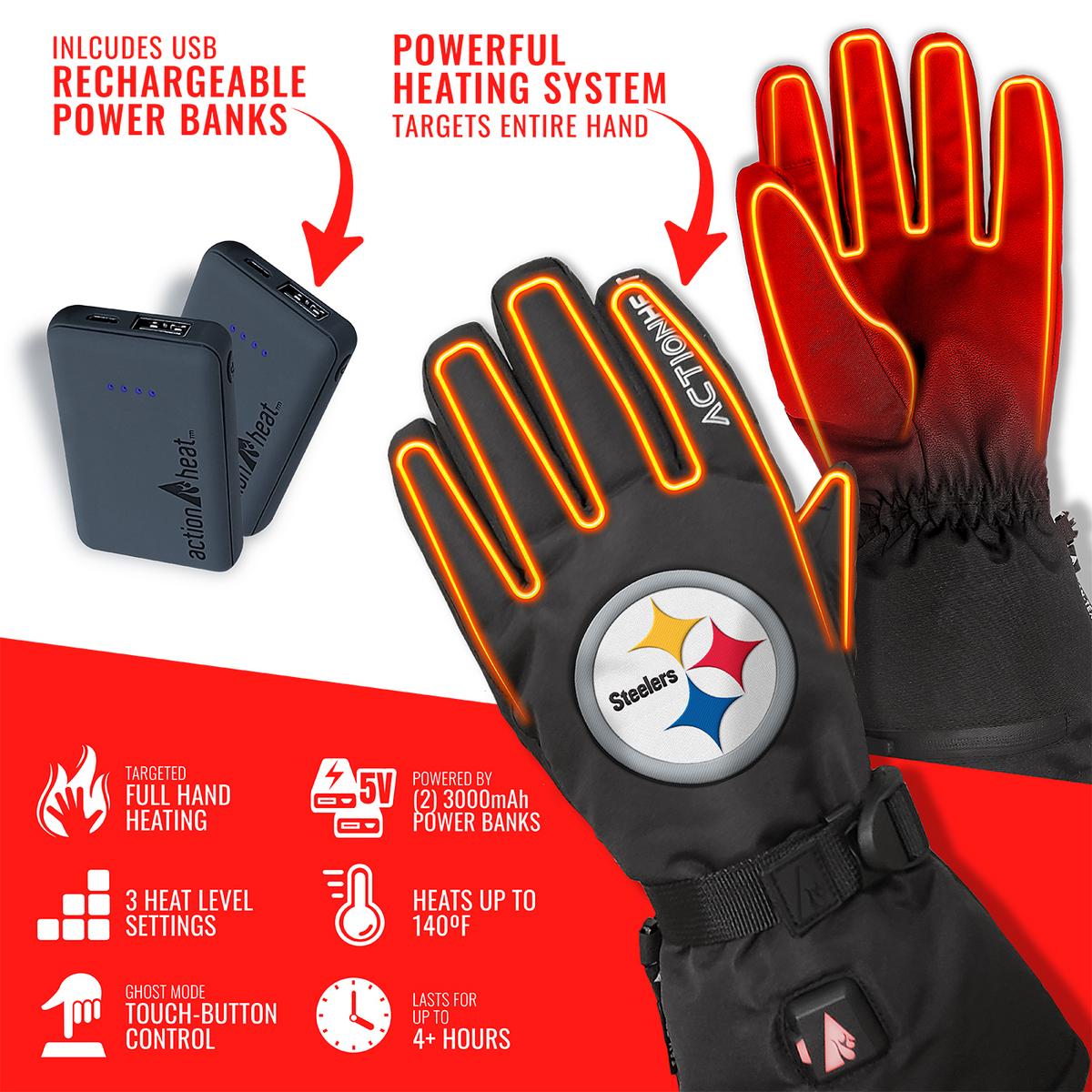 ActionHeat Pittsburgh Steelers 5V Battery Heated Gloves - Back