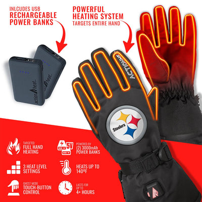 ActionHeat Pittsburgh Steelers 5V Battery Heated Gloves - Back