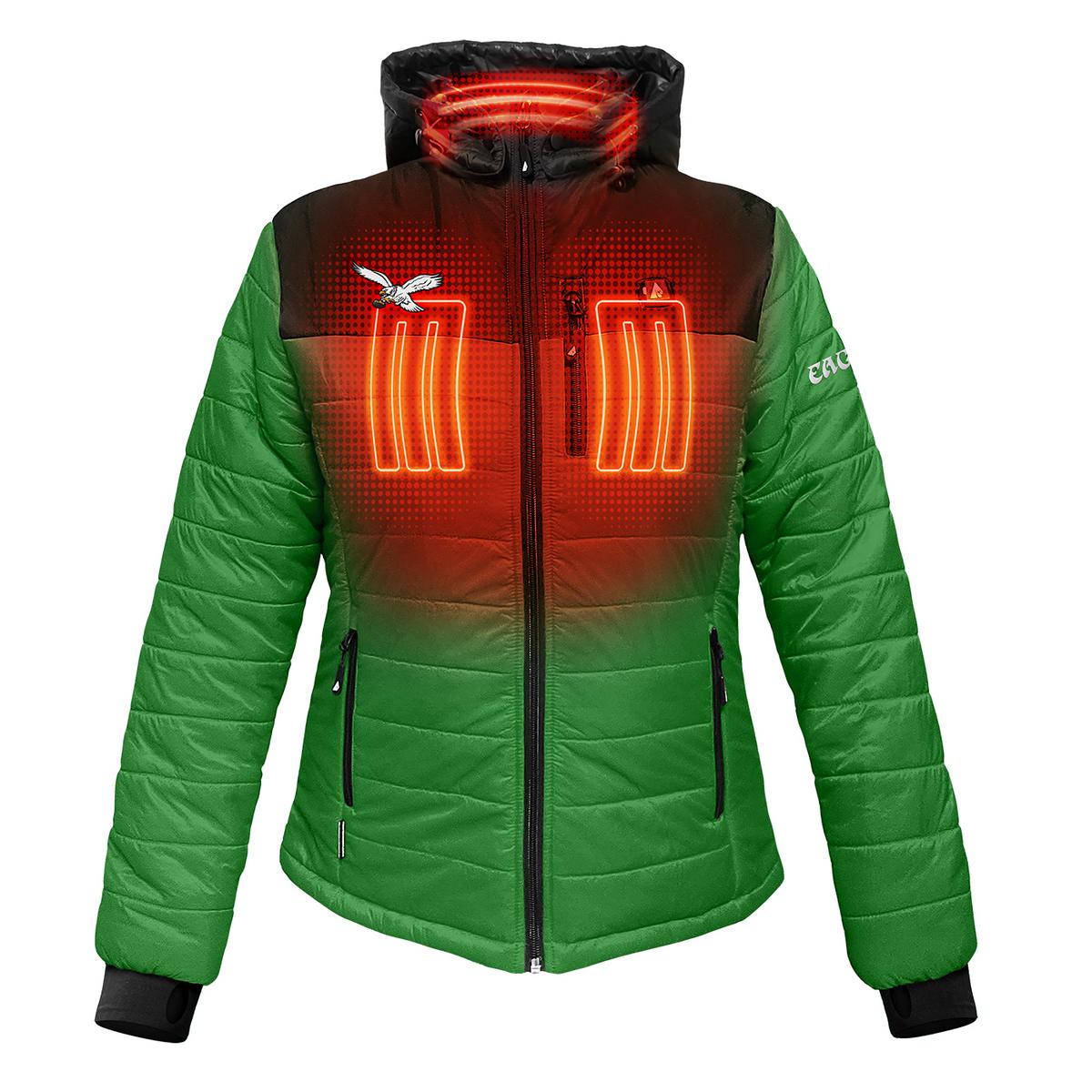 ActionHeat Philadelphia Eagles 5V Women's Colorblock Puffer Battery Heated Jacket - Front