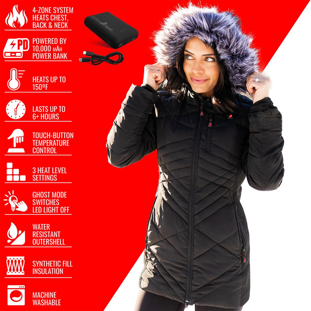 ActionHeat Cleveland Browns 5V Women's Long Puffer Battery Heated Jacket - Full Set