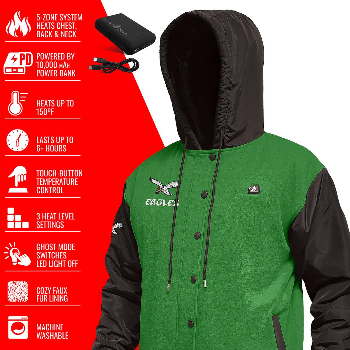 ActionHeat Philadelphia Eagles 5V Battery Heated Varsity Jacket - Full Set