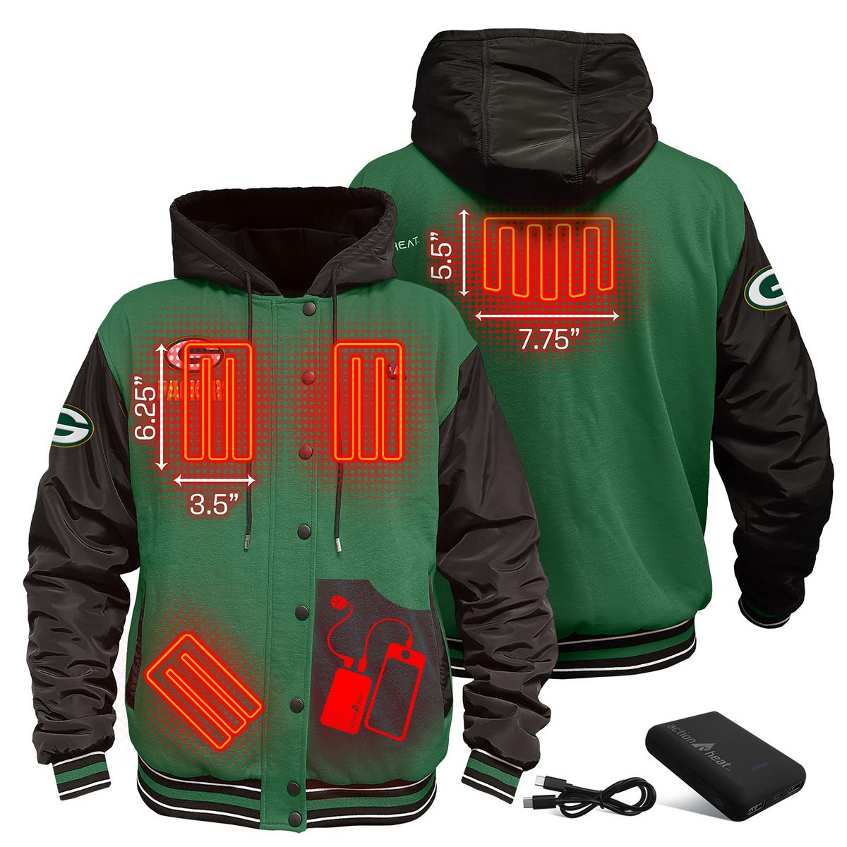 ActionHeat Green Bay Packers 5V Battery Heated Varsity Jacket - Back