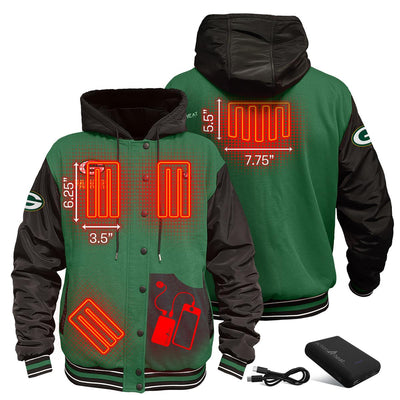 ActionHeat Green Bay Packers 5V Battery Heated Varsity Jacket - Back