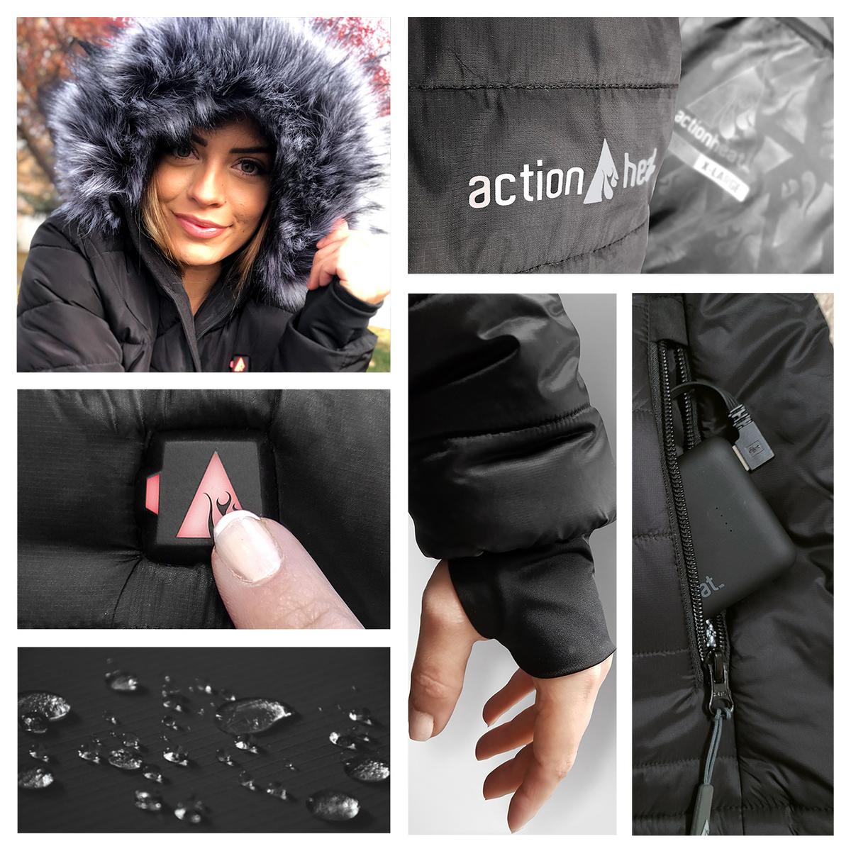 ActionHeat Chicago Bears 5V Women's Long Puffer Battery Heated Jacket - Battery