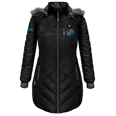 ActionHeat Detroit Lions 5V Women's Long Puffer Battery Heated Jacket - Heated