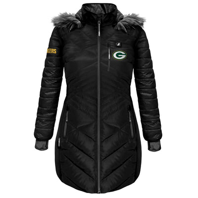 ActionHeat Green Bay Packers 5V Women's Long Puffer Battery Heated Jacket - Heated