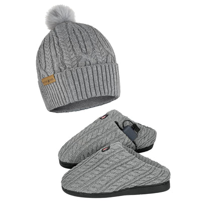ActionHeat 5V Battery Heated Cable Knit Hat & Slippers Bundle - Heated