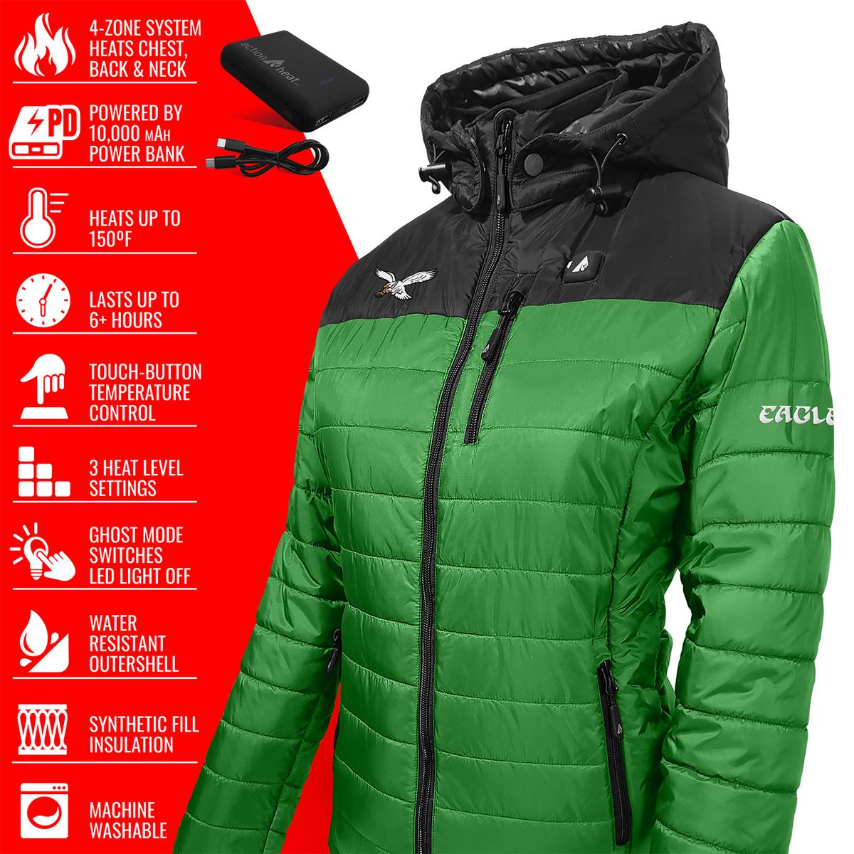 ActionHeat Philadelphia Eagles 5V Women's Colorblock Puffer Battery Heated Jacket - Full Set