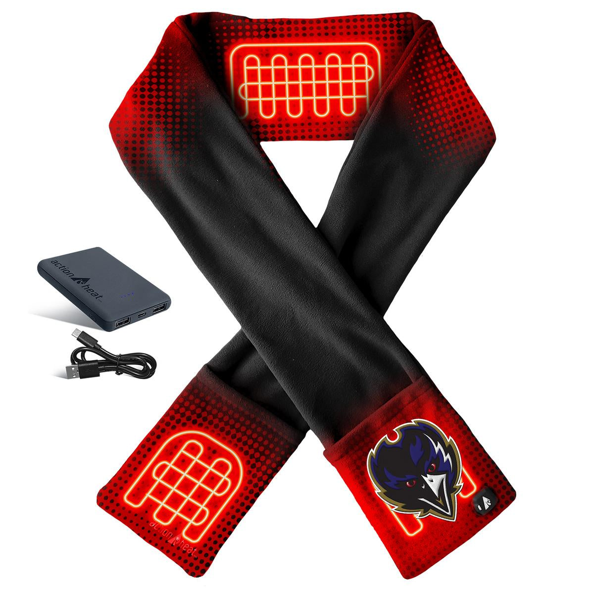 ActionHeat Baltimore Ravens 5V Battery Heated Scarf - Front