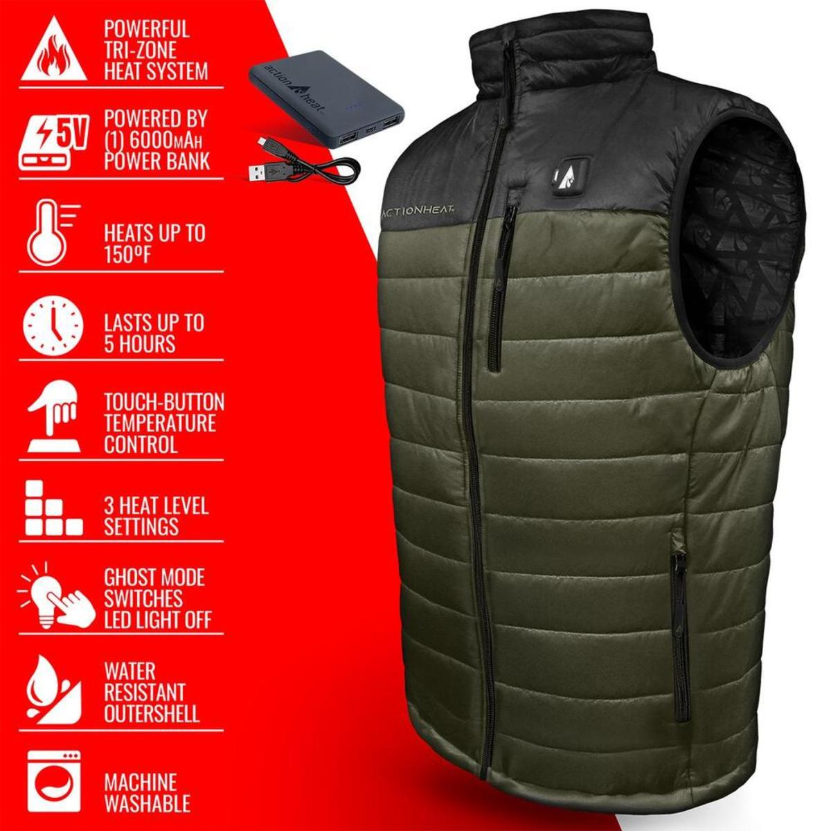 Open Box ActionHeat 5V Men's Pocono Insulated Puffer Heated Vest - Info