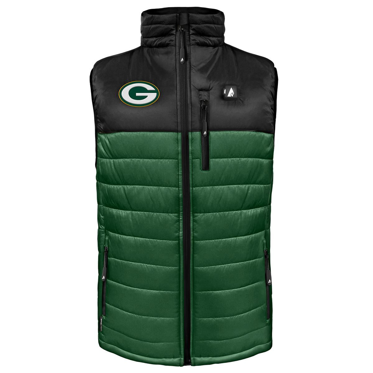 ActionHeat Green Bay Packers 5V Men's Colorblock Puffer Battery Heated Vest - Heated