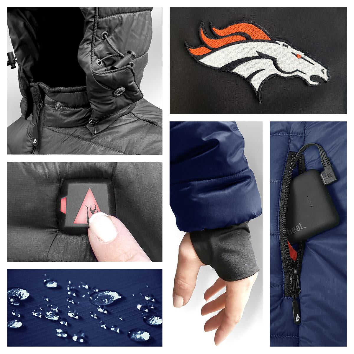 ActionHeat Denver Broncos 5V Men's Colorblock Puffer Battery Heated Jacket - Battery