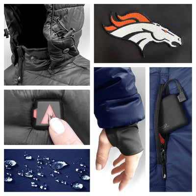 ActionHeat Denver Broncos 5V Men's Colorblock Puffer Battery Heated Jacket - Battery