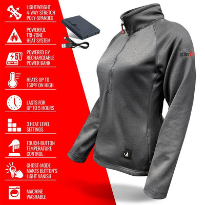 Open Box ActionHeat 5V Battery Heated 1/2 Zip Pullover Shirt - Women's - Info
