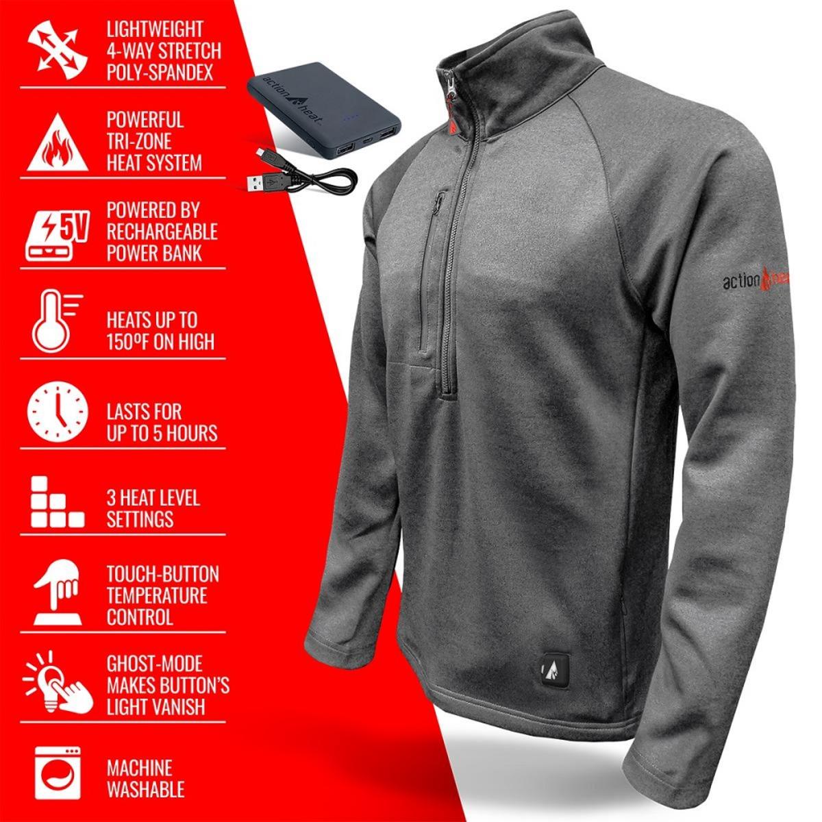 Open Box ActionHeat 5V Battery Heated 1/2 Zip Pullover Shirt - Men's - Info