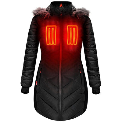 Open Box ActionHeat 5V Heated Long Puffer Jacket W/ Hood - Women's - Front