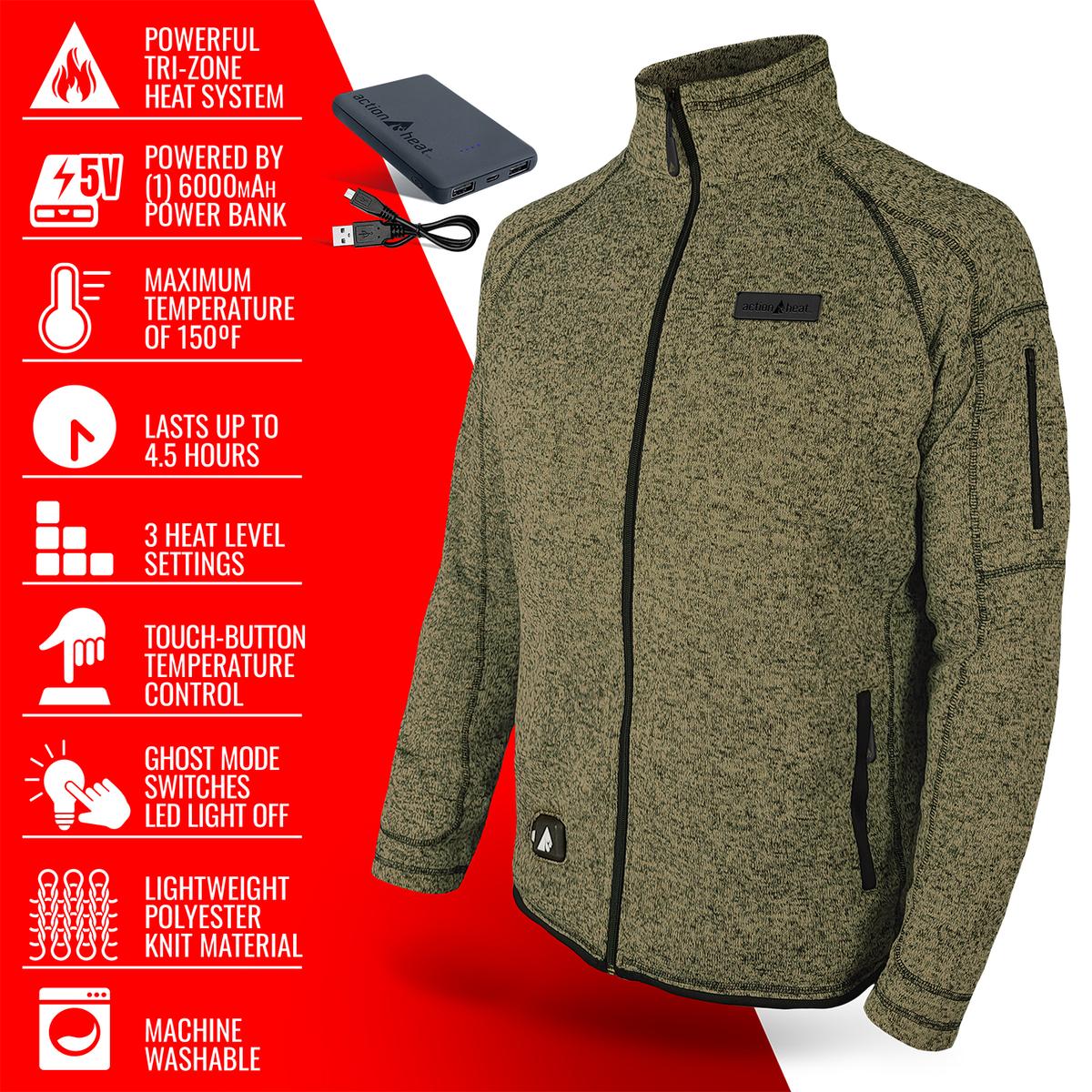 ActionHeat 5V Men's Battery Heated Sweater Jacket - Info