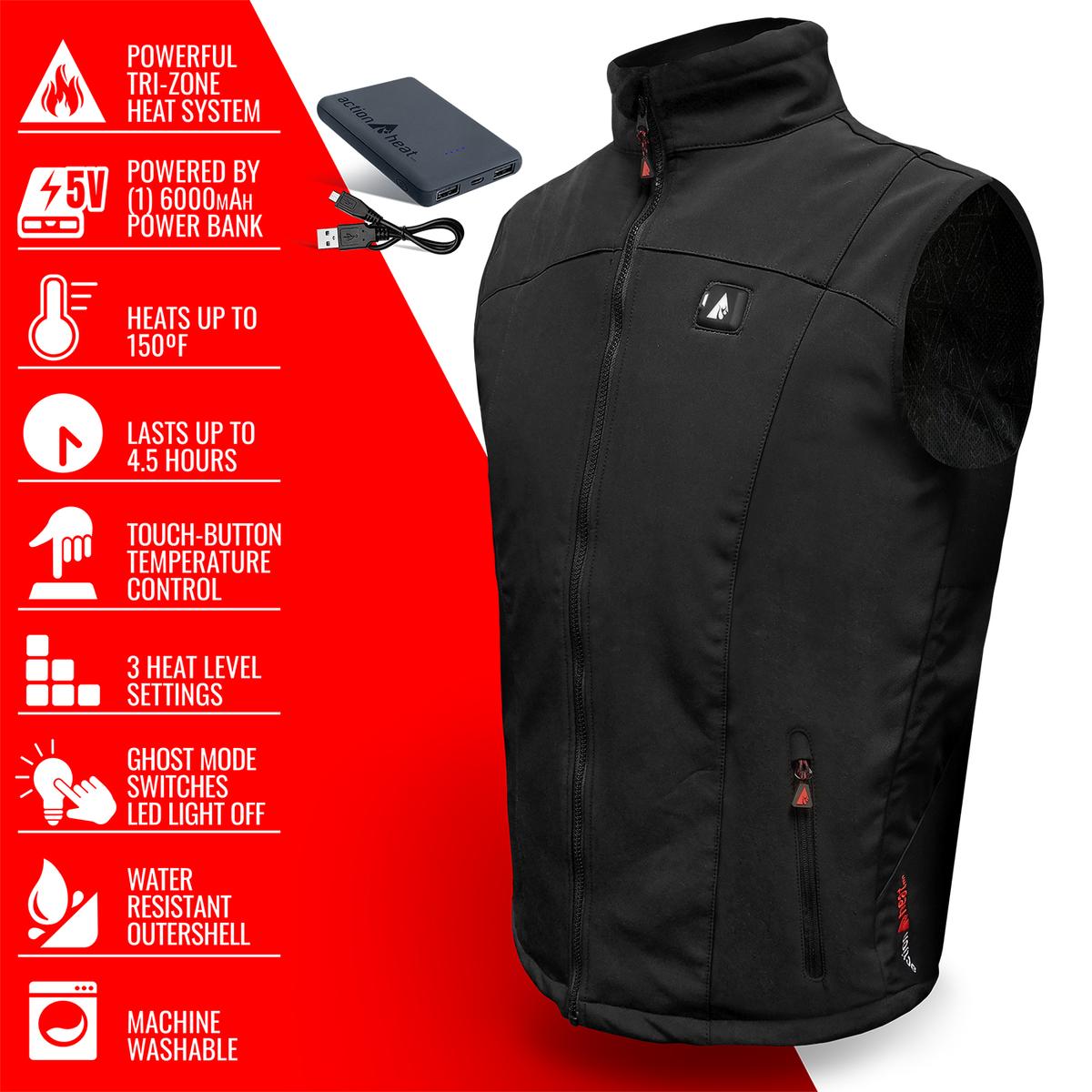 ActionHeat 5V Men's Softshell Battery Heated Vest - Full Set