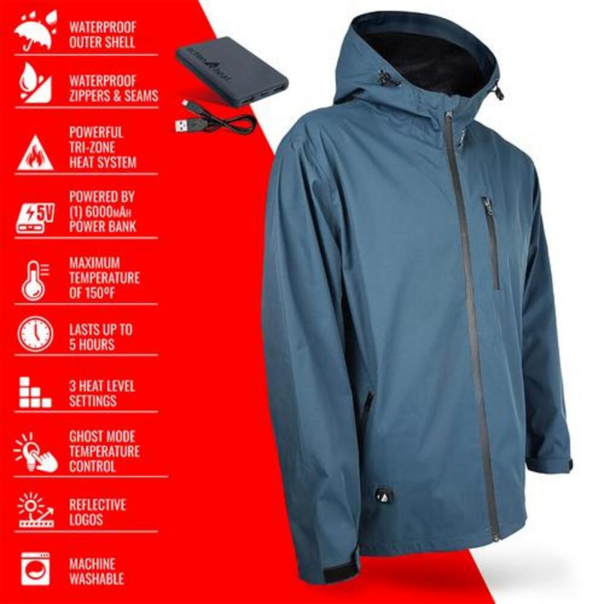 Open Box ActionHeat 5V Men's Battery Heated Rain Jacket - Info