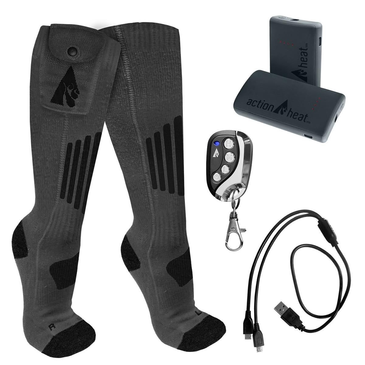 ActionHeat 3.7V Wool Rechargeable Heated Socks 2.0 with Remote - Full Set