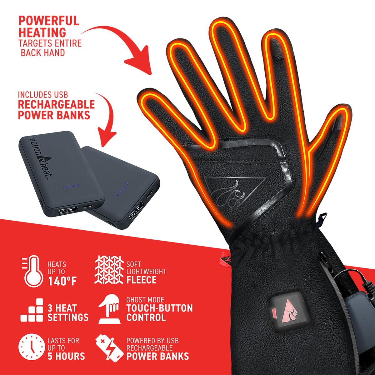 ActionHeat Women's 5V Battery Heated Premium Gloves - Black