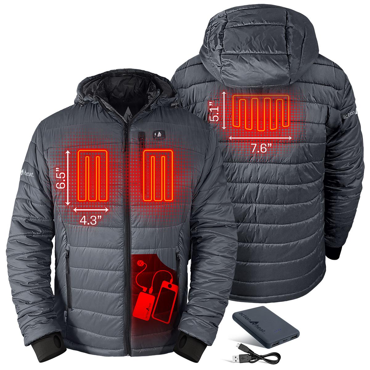 ActionHeat 5V Men's Insulated Puffer Battery Heated Jacket W/ Hood