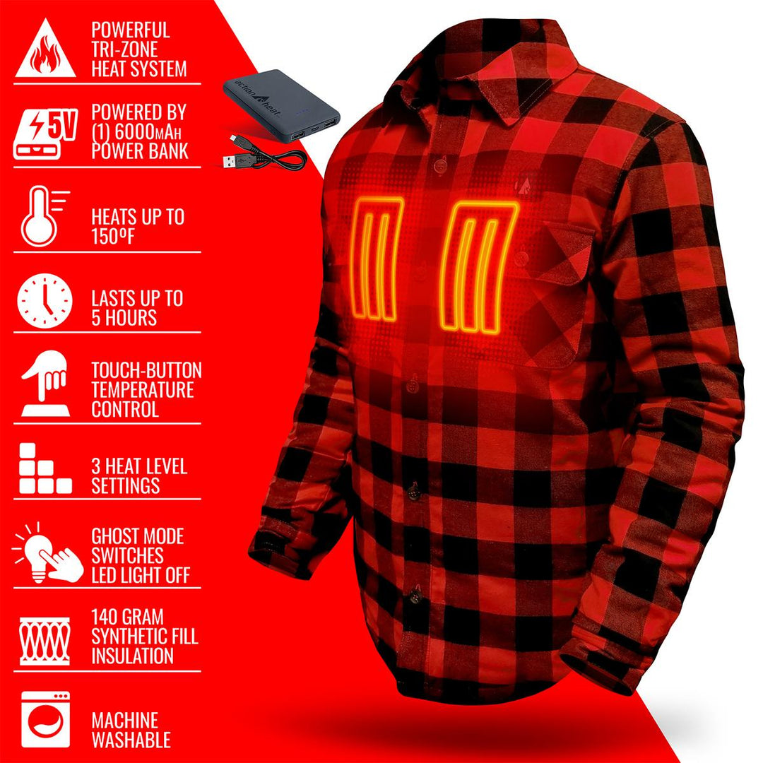 ActionHeat 5V Battery Heated Flannel Shirt ActionHeat Heated Apparel