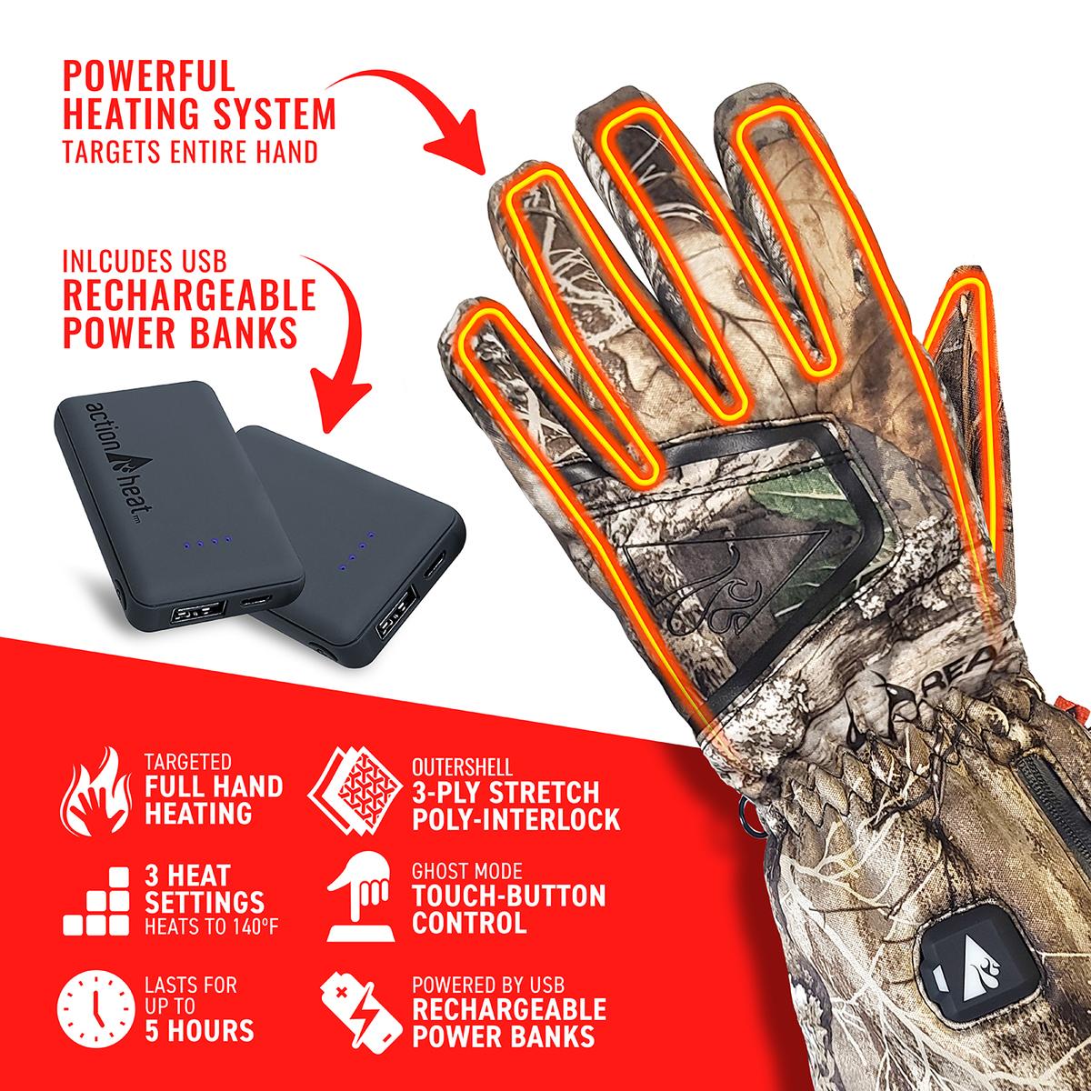 ActionHeat 5V Men's Battery Heated Hunting Featherweight Gloves - Back