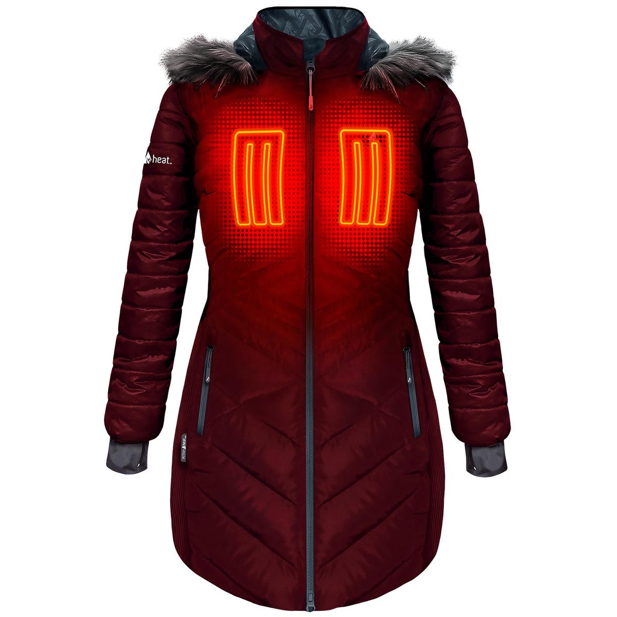 ActionHeat 5V Women's Heated Long Puffer Jacket W/ Hood - Front