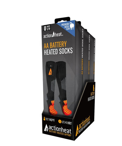 ActionHeat AA Wool Battery Heated Socks - S/M - 3pk PDQ - Front