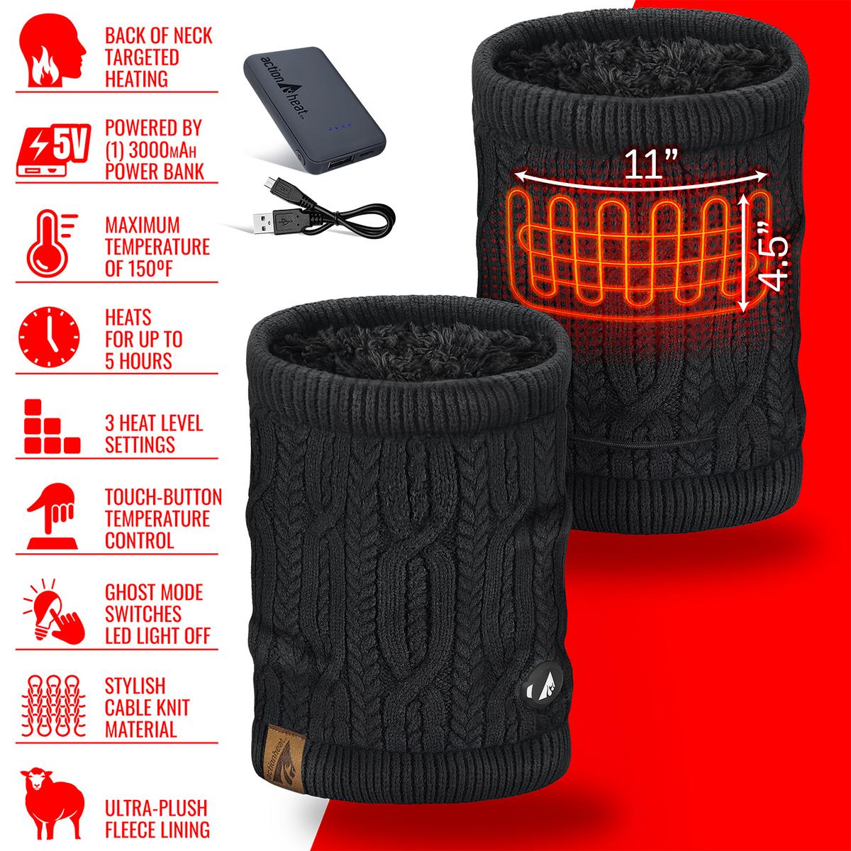 ActionHeat 5V Battery Heated Cable Knit Neck Gaiter - Battery