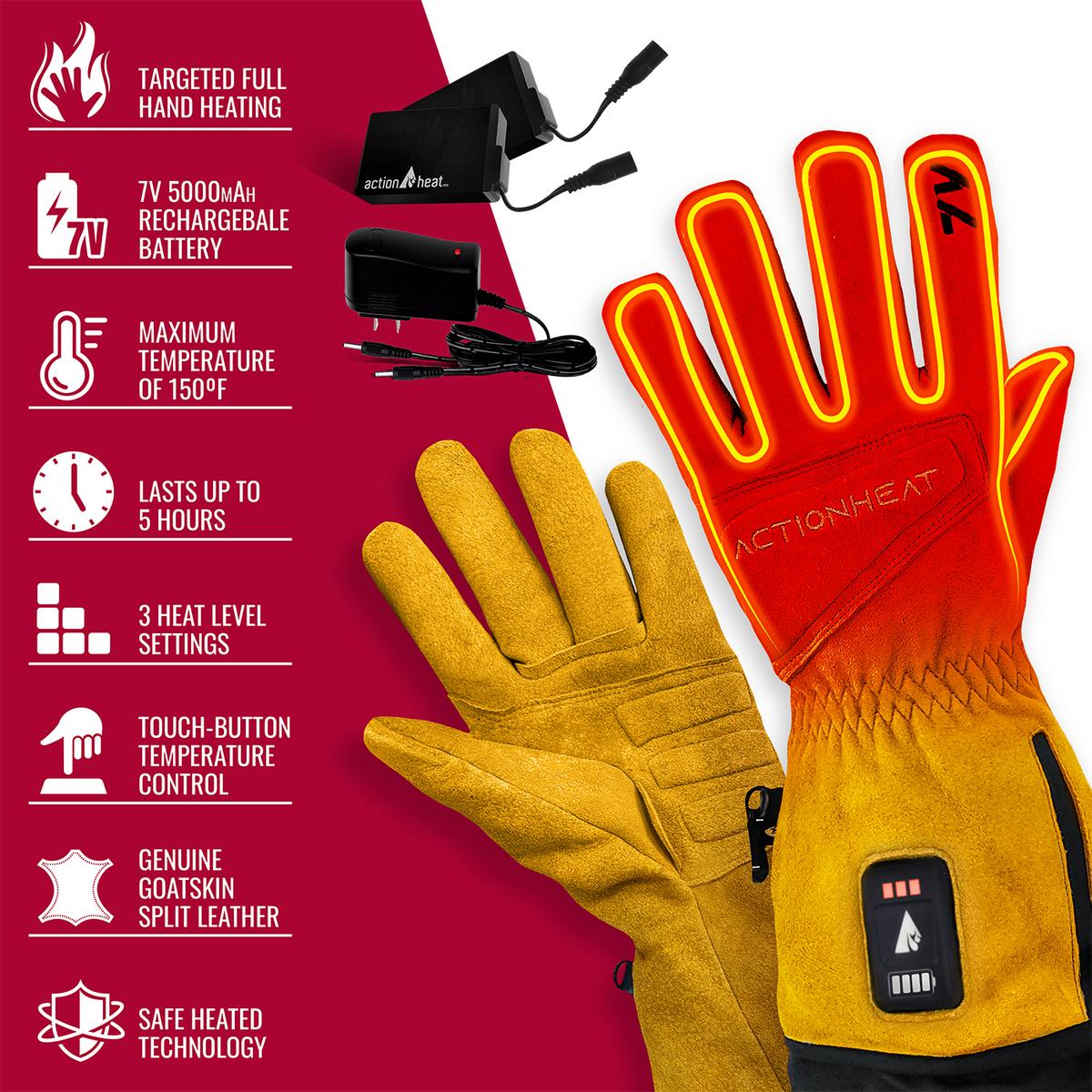 ActionHeat 7V Rugged Leather Heated Work Gloves - Full Set