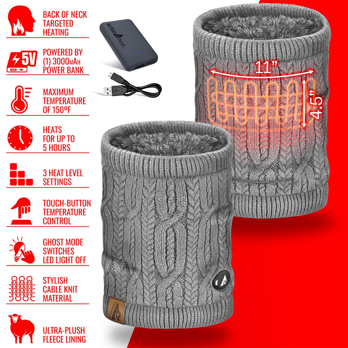 ActionHeat 5V Battery Heated Cable Knit Neck Gaiter - Battery