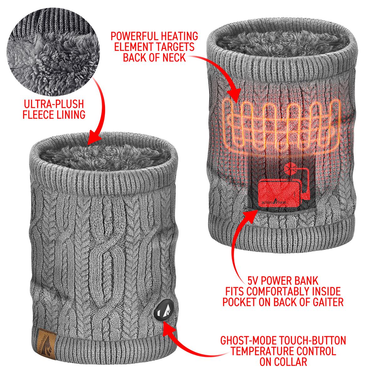 ActionHeat 5V Battery Cable Knit Heated Neck Gaiter - Info