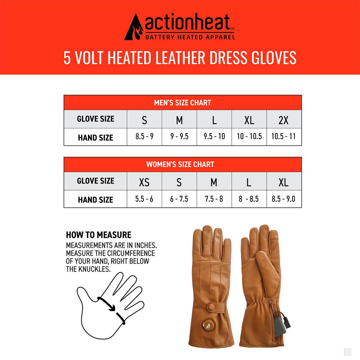ActionHeat 5V Men's Battery Heated Leather Dress Glove - Battery