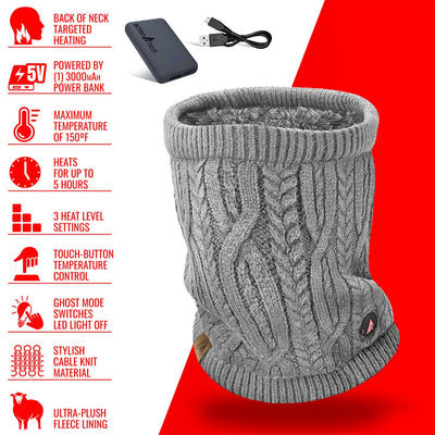 ActionHeat 5V Battery Cable Knit Heated Neck Gaiter - Full Set