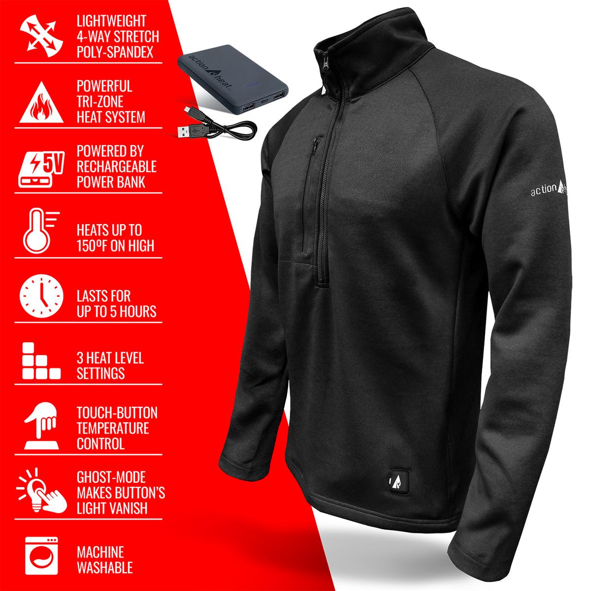 ActionHeat 5V Men's 1/2 Zip Pullover Battery Heated Shirt - Info