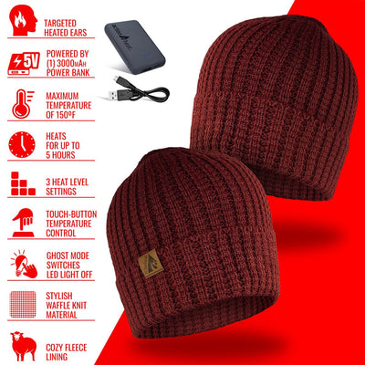 ActionHeat 5V Battery Heated Waffle Knit Hat - Full Set