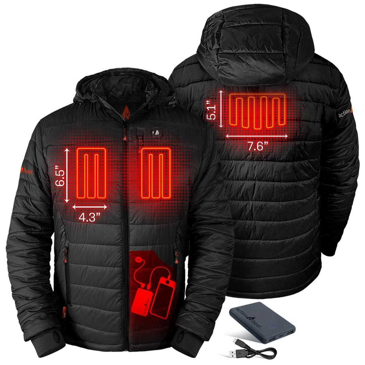 Open Box ActionHeat 5V Battery Heated Insulated Puffer Jacket W/ Hood - Men's - Back