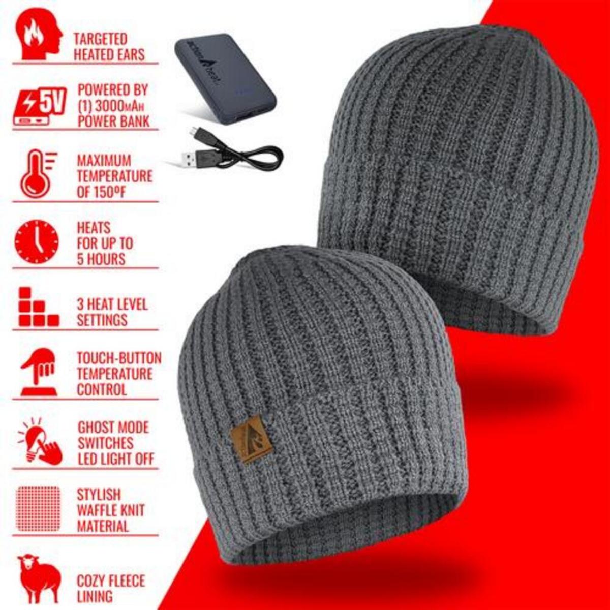 Open Box ActionHeat 5V Battery Heated Waffle Knit Hat - Full Set