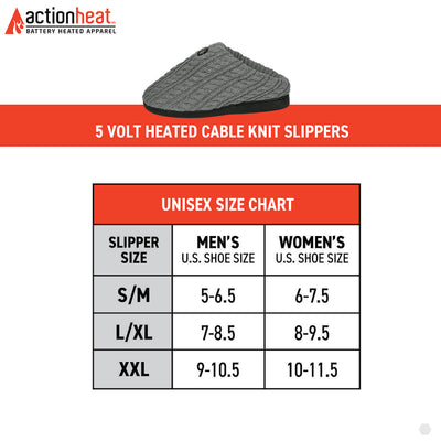 ActionHeat 5V Battery Heated Cable Knit Slippers - Battery