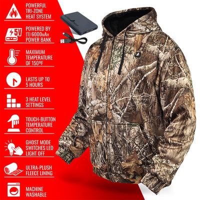 ActionHeat 5V Battery Heated Hunting Hoodie Jacket - Camouflage - Info