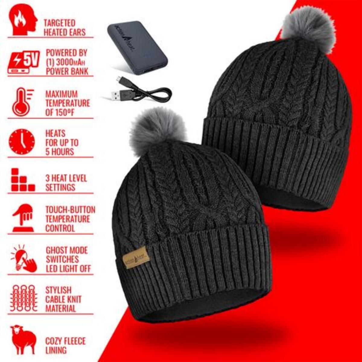 Open Box ActionHeat 5V Battery Heated Cable Knit Hat - Full Set