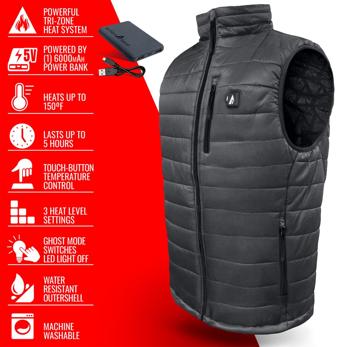 ActionHeat 5V Men's Insulated Puffer Battery Heated Vest - Full Set