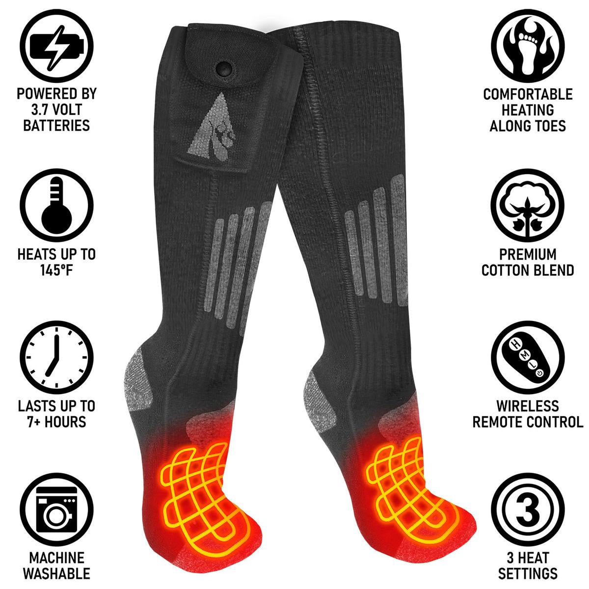 ActionHeat 3.7V Cotton Rechargeable Heated Socks 2.0 with Remote